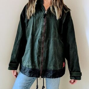 Vintage Outdoor Anorak Hooded Zip Up Utility Jacket In Forest Green/Black